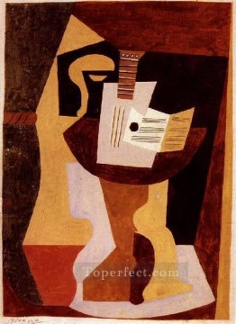 Guitar and score on a pedestal table 1920 cubism Pablo Picasso Oil Paintings